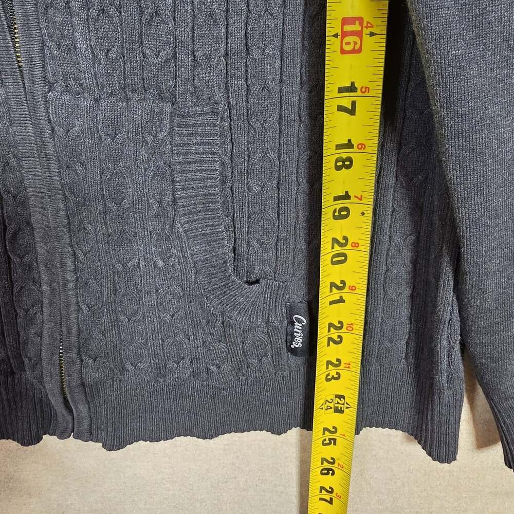 Curves Womens dark Gray Cable Knit Full Zip Hooded cardigan Size M Regular Fit - Picture 5 of 13